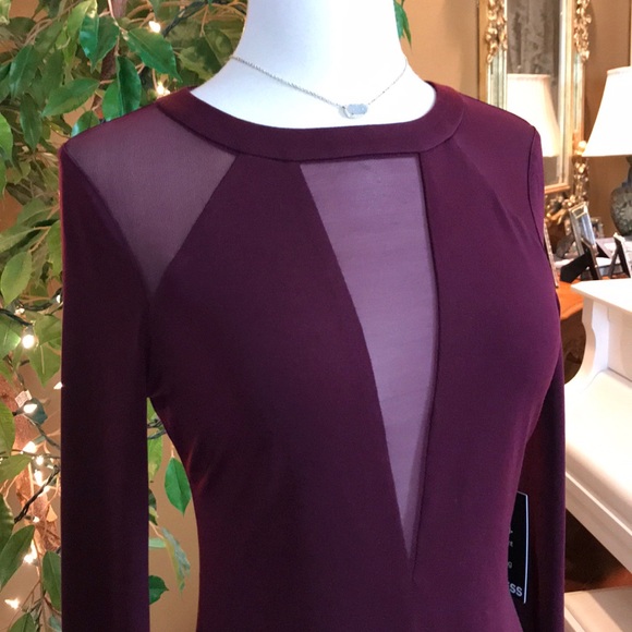 NWT EXPRESS WINE COLORED DRESS SHEER SHOULDERS SM - Picture 4 of 8
